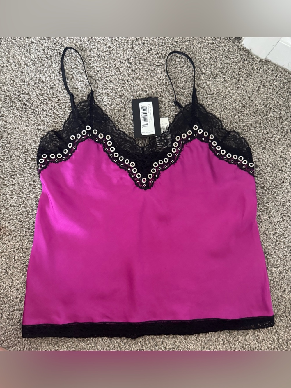 Alexander Wang Fuchsia Satin Cami with Black Lace Trim